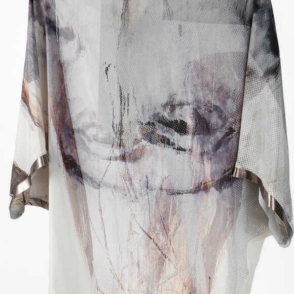 Annette Gortz SS/15 Moss Grey and Brown Abstract Print Batwing Silk Tunic - Picture 4 of 12